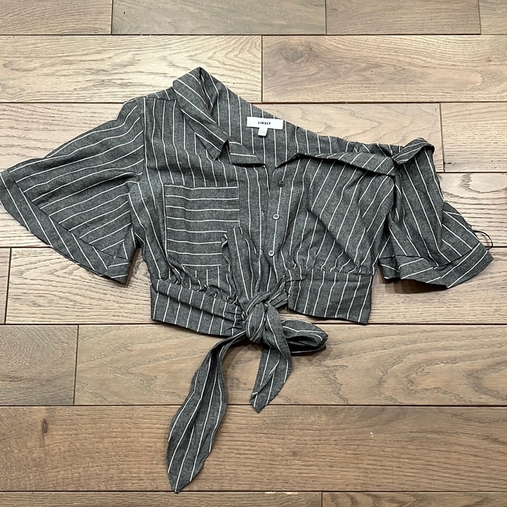 Likely off-shoulder stripe shirt